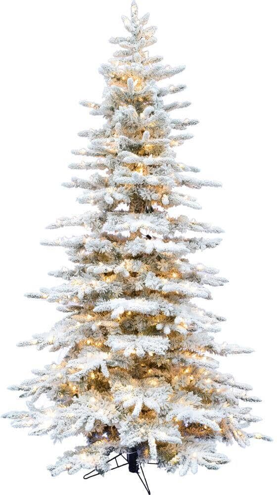 Fraser Hill Farm 9 ft. Pre-Lit Flocked Pine Valley Artificial Christmas Tree with Clear Smart String Lighting