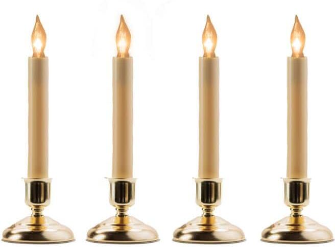 9 in. Electric Christmas Candles with Brass Base (Set of 4)