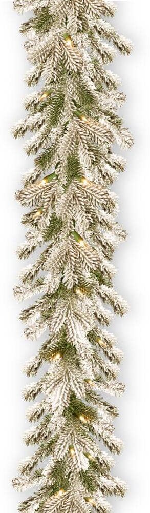 National Tree Company 9 ft. Snowy Sheffield Spruce Artificial Christmas Garland with Twinkly LED Lights