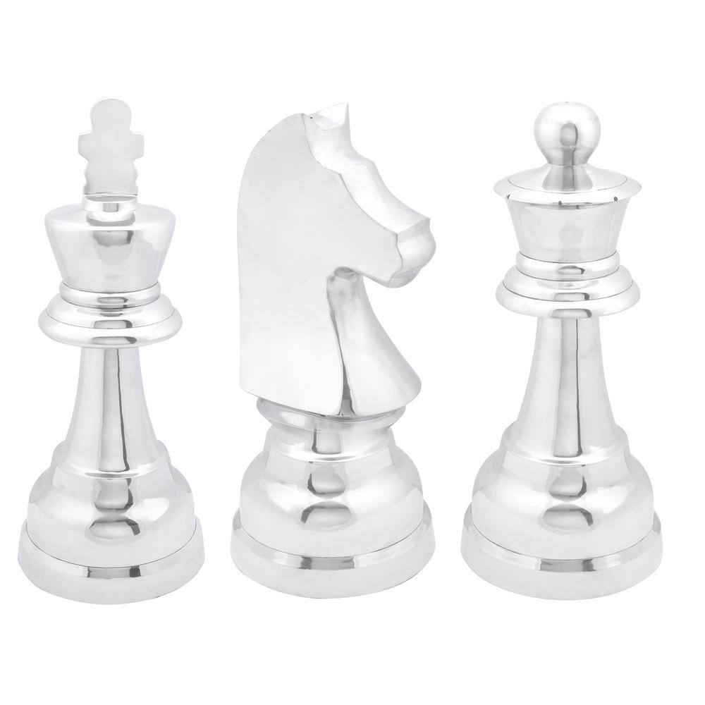 CosmoLiving by Cosmopolitan Silver Aluminum Chess Sculpture with Knight, Queen and King (Set of 3)