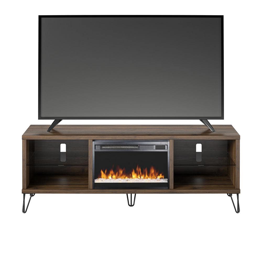 Novogratz Concord Walnut Fireplace TV Stand Fits TV's up to 70 in. with Electric Fire Place