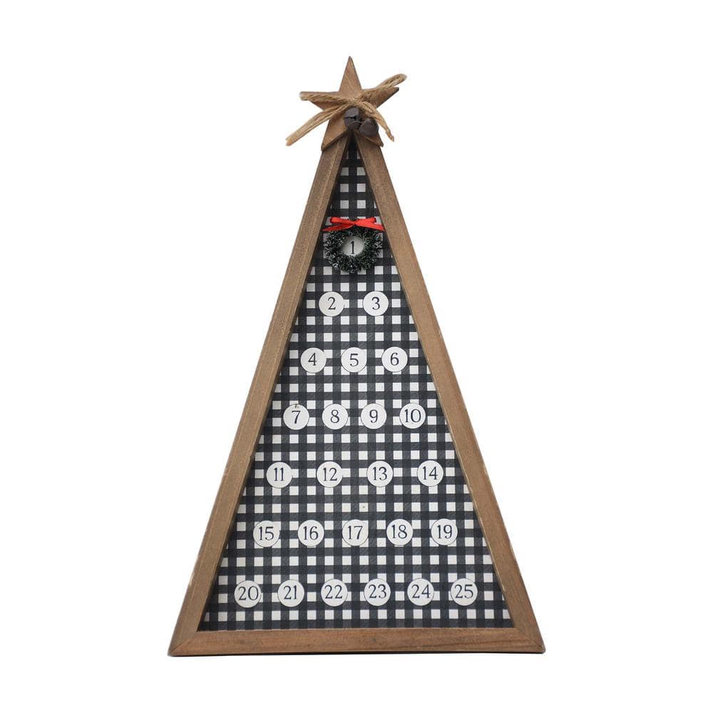 PARISLOFT 15.75 in. Black White Wood Triangle Tabletop Christmas Advent Calendar with Wreath Magnet