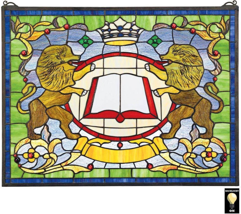 Design Toscano Lion Coat of Arms Stained Glass Window Panel