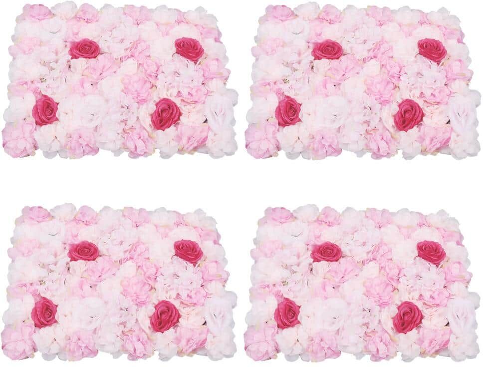 YIYIBYUS 4- pcs Artificial Rose Flower Wall Panel Wedding Decoration