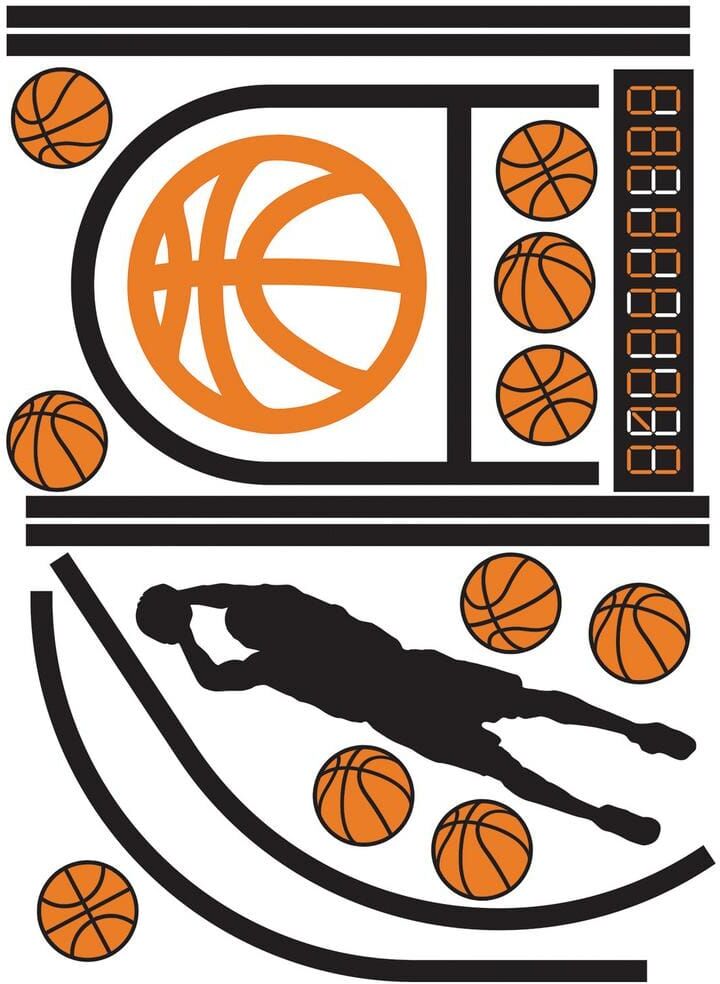 RoomMates BASKETBALL COURT ORANGE/BLACK XL GIANT PEEL and STICK WALL DECALS WITH GLOW (Set of 20 decals)