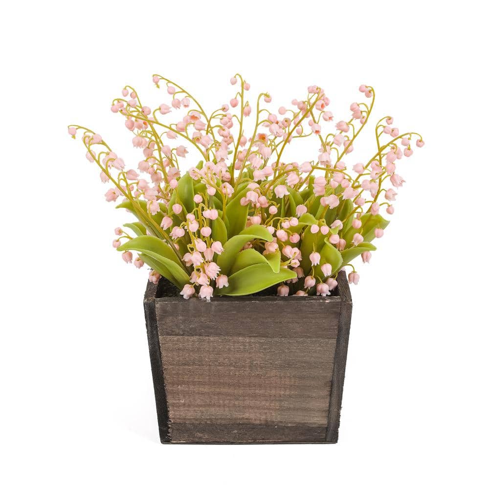 National Tree Company 10 in Artificial Floral Arrangements Lily of the Valley Bouquet in Wooden Box- Color: Pink