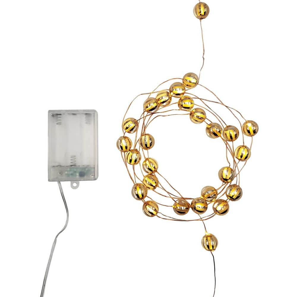 LUMABASE Battery Operated LED Mini String Lights with Warm White Lights and Gold Ball Accents