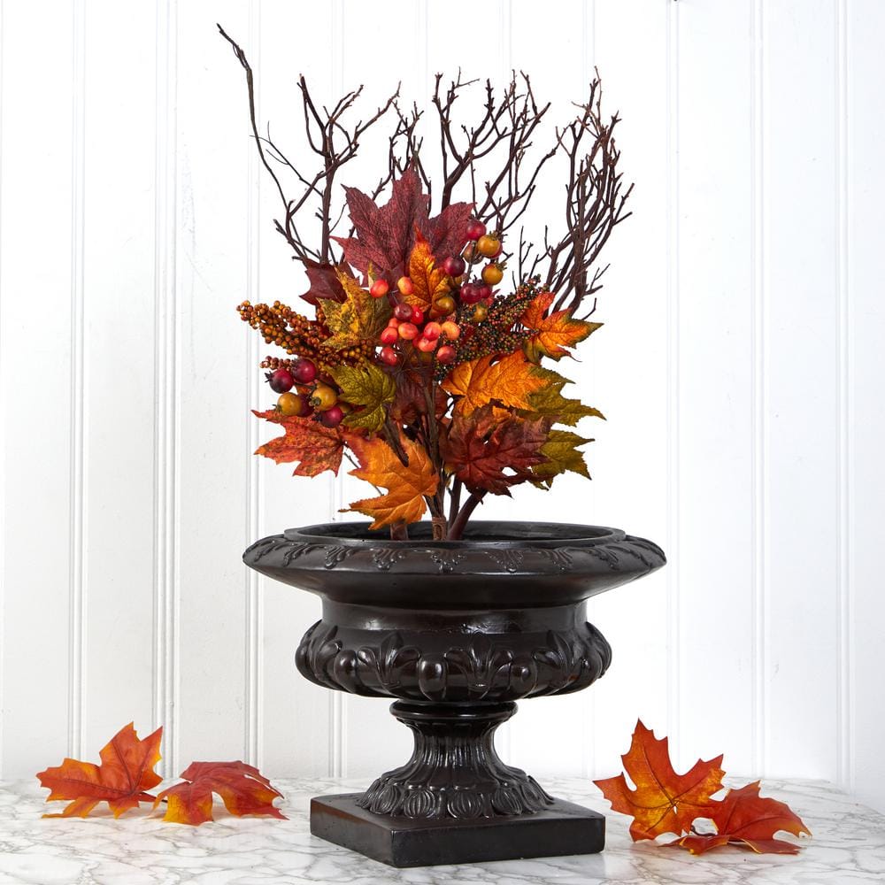 Nearly Natural 20in. Maple Leaf and Berries Artificial Flower Bouquet (Set of 3)