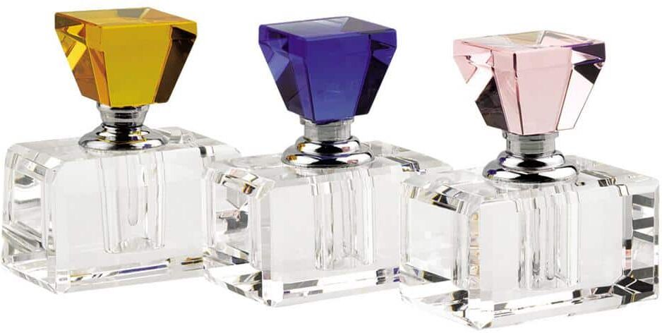 HomeRoots 2.75 in. Clear Rainbow Crystal Perfume Geometric Bottle Set (Set of 3)