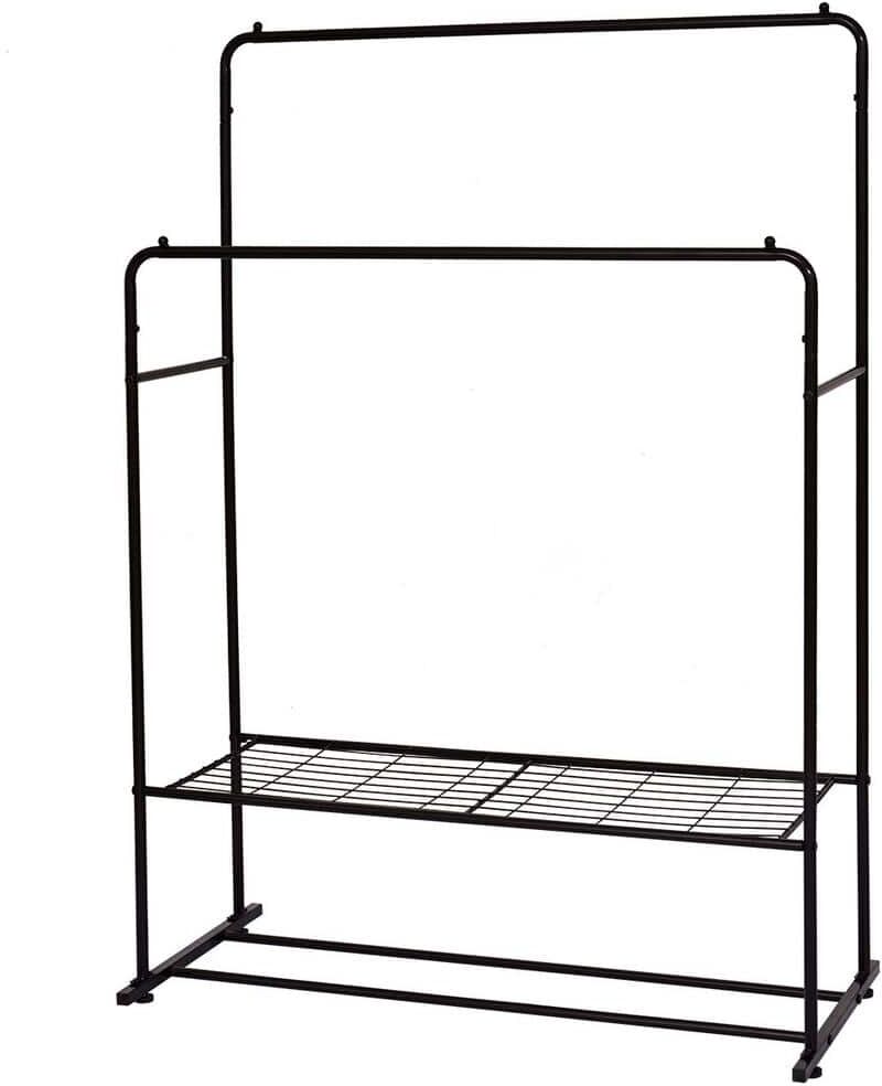 Miscool Black Metal Clothes Rack Freestanding Hanger Double Rods Multi-Functional Bedroom Clothing Rack