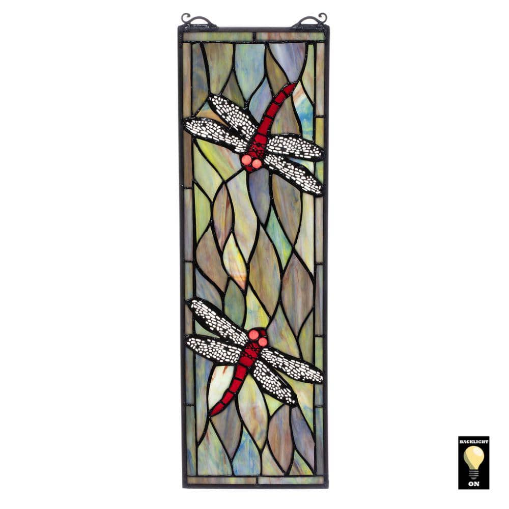 Design Toscano Tiffany Style Dragonfly Stained Glass Window Panel
