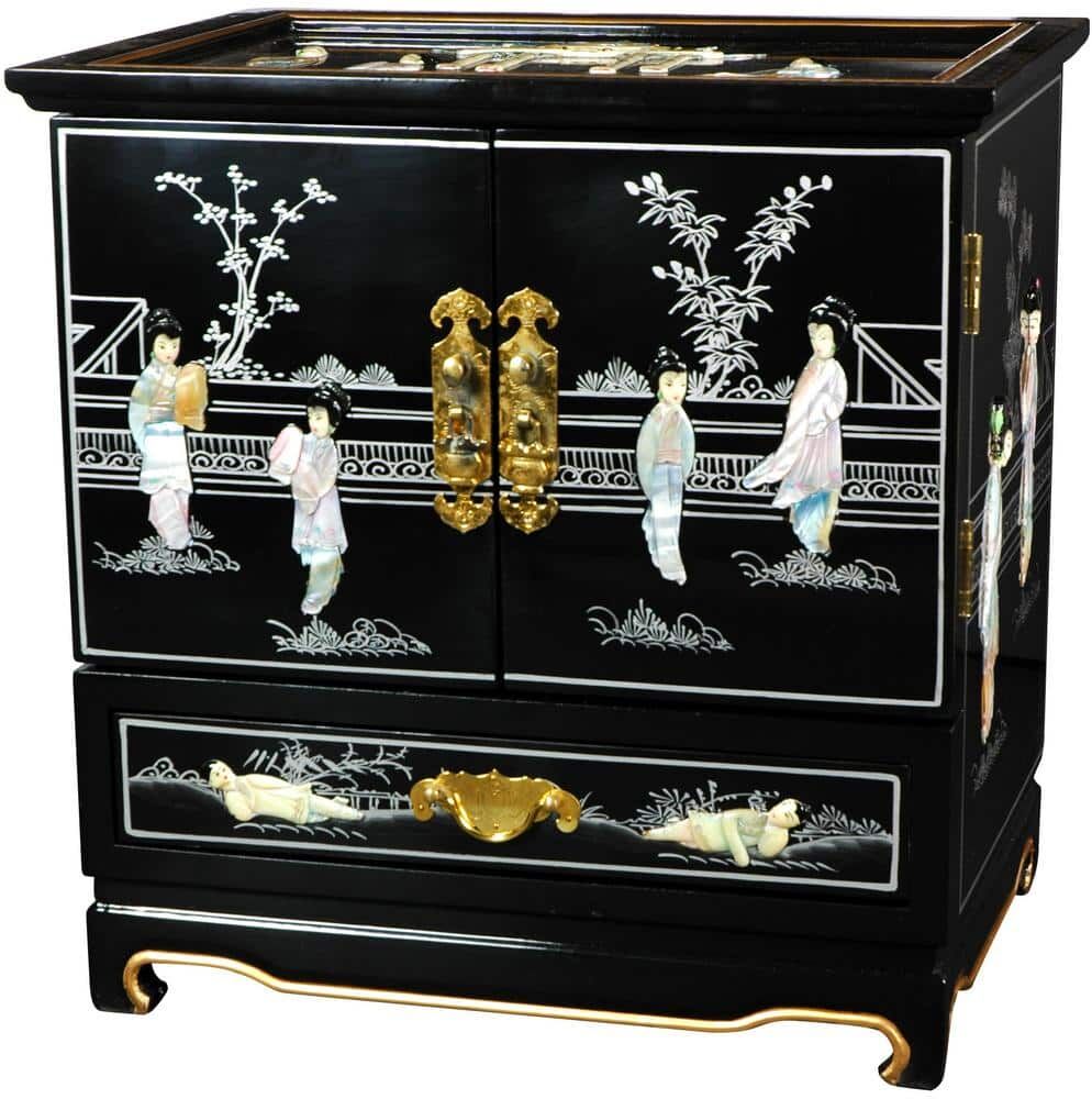 Oriental Furniture Black Empress Lacquer Jewel Box