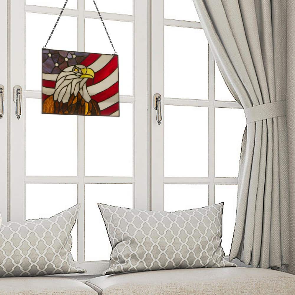 River of Goods Bald Eagle Stars and Stripes Stained Glass Window Panel