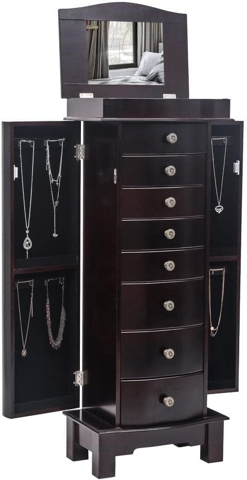 Winado Brown Wood Free Standing 15.6 in. W Jewelry Armoire