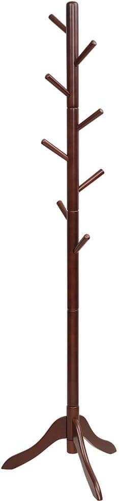 Costway Brown Wooden Coat Rack Stand Entryway Hall Tree 2-Adjustable Height with 8-Hooks