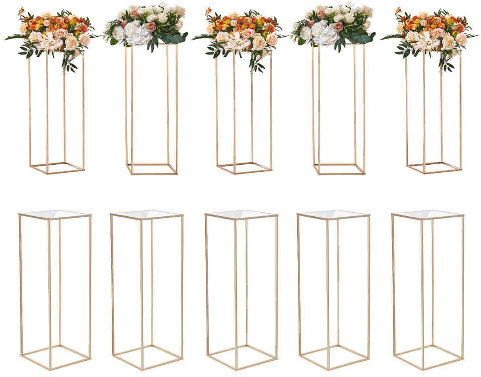 VEVOR 10 PCS 31.5 in./80 cm Wedding Flower Stand Metal Vase Column Geometric Stands Gold Rectangular Floral Display Rack