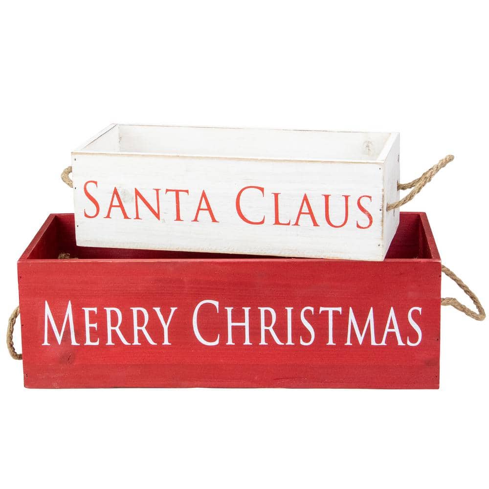 Northlight 12 in. to 13.75 in. Red and White Wood Organizer Boxes Christmas Decorations (Set of 2)