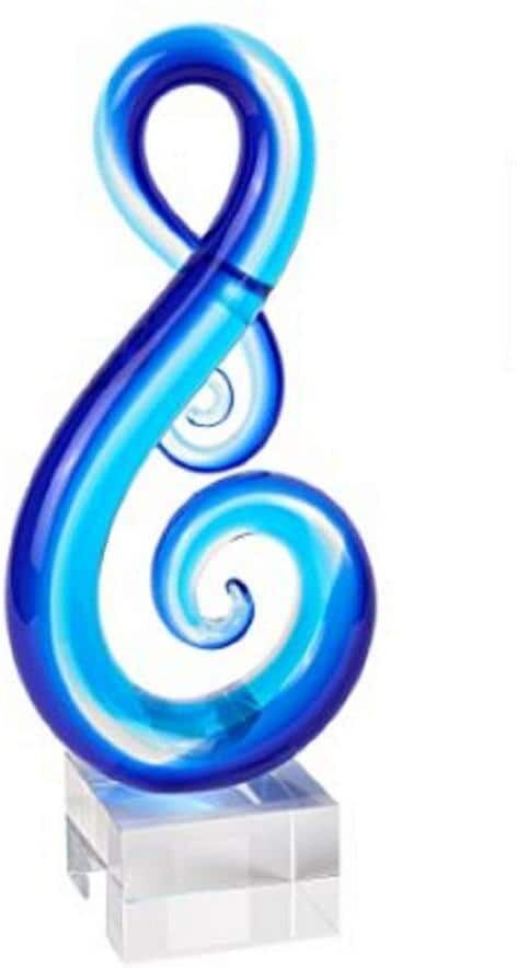 HomeRoots 12 in. Blue Stylish Light Blue Musical Clef Glass Sculpture