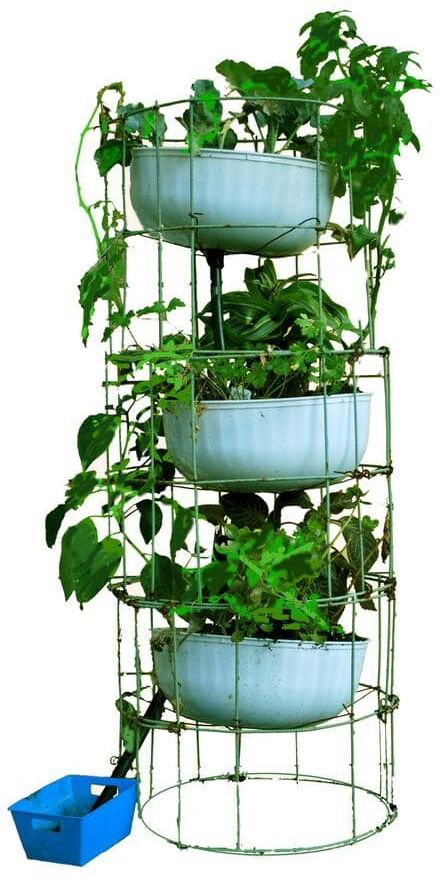 Culinary Herb Tower 12 in. x 55 in. Antique Green Steel Mesh Planter