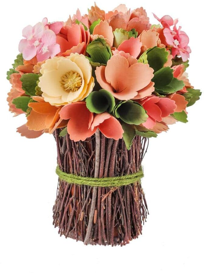 National Tree Company 9 in. Artificial Floral Arrangements Spring Colorful Pink Assorted Flower Bunch-Color- Pink