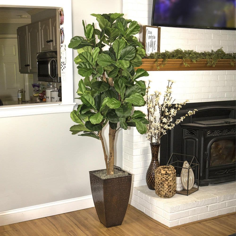 LCG SALES 6-Foot Fig Tree in Copper Metal Square Fluted Planter