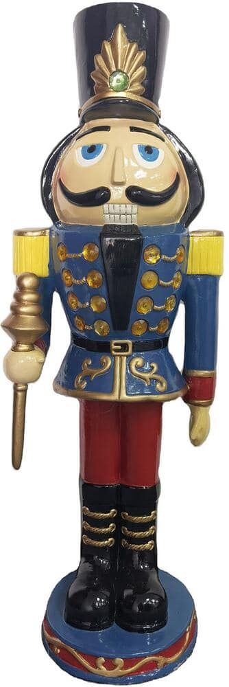 Christmas Time 36 in. Blue Resin Christmas Nutcracker Toy Soldier Holding a Staff with LED Lights