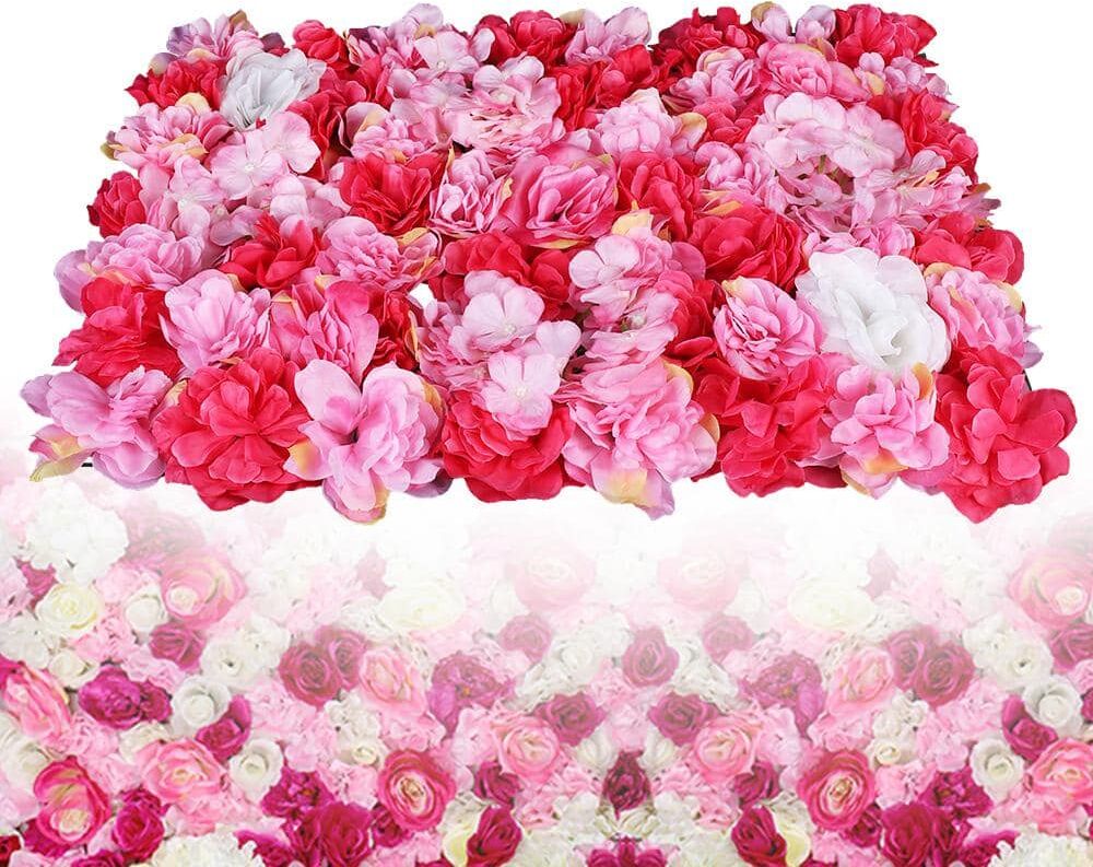 YIYIBYUS 15.74 in. x 23.62 in. x 0.79 in. 6 Pieces Artificial Silk Rose Flower Wall Panels Wall Background Wedding Party Decor