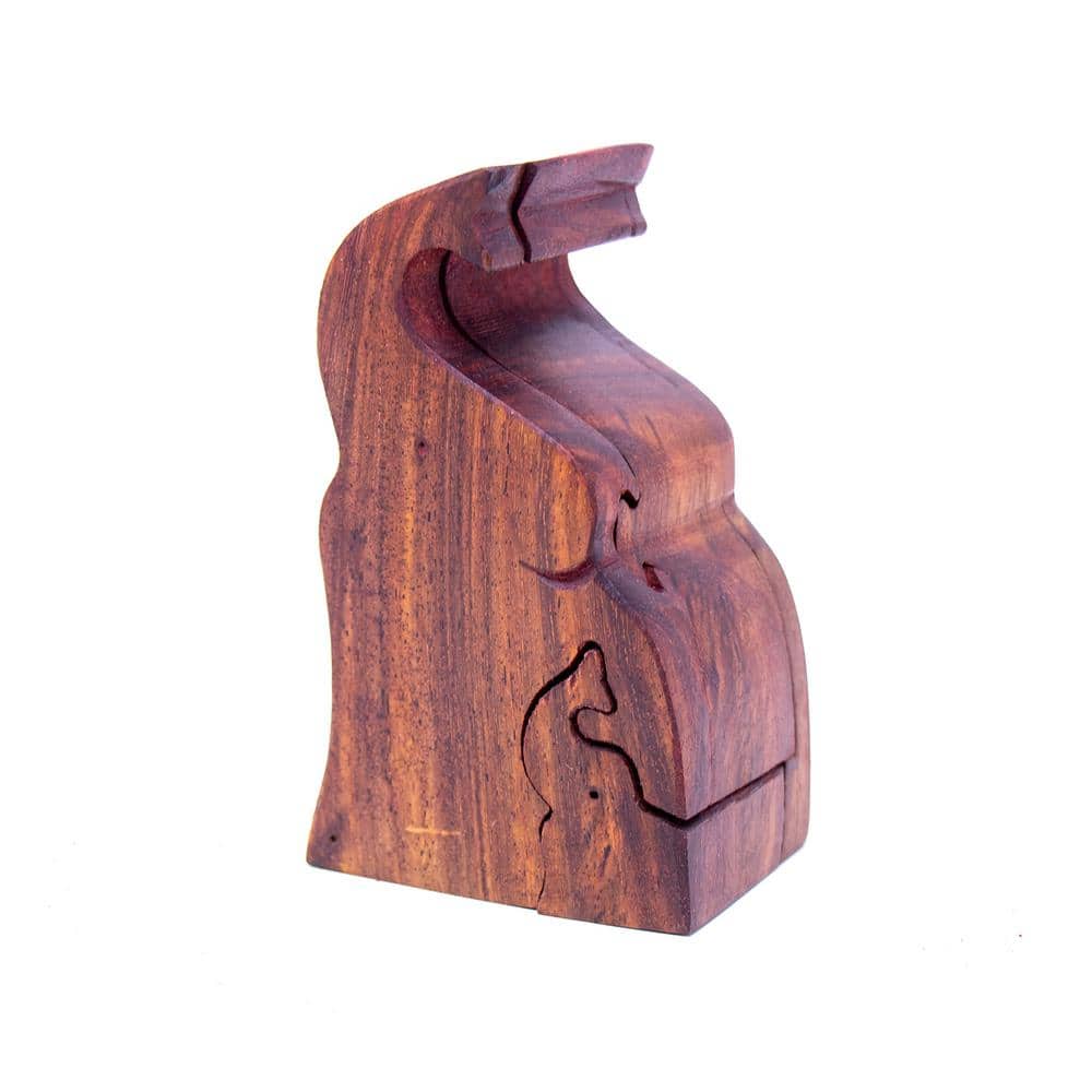 Global Crafts Handmade Trunk-up Elephant and Calf Sheesham Wood Puzzle Box