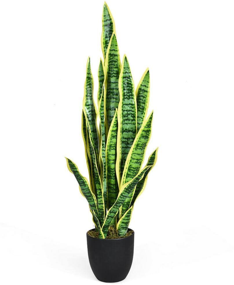 Gymax 35.5 in. Artificial Snake Plant Fake Sansevieria Indoor-Outdoor Decoration Yellow