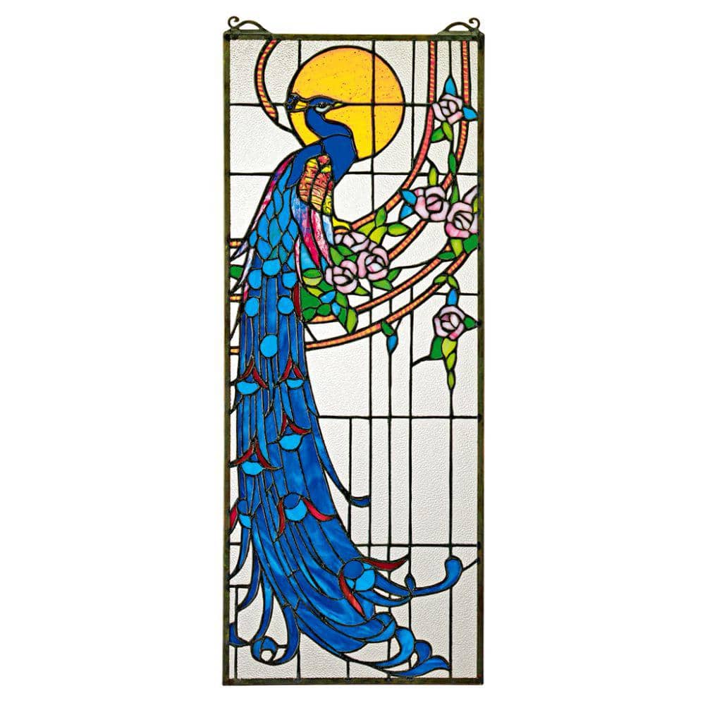 Design Toscano Peacock's Sunset Stained Glass Window Panel