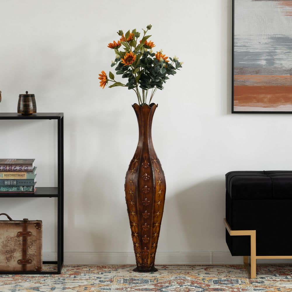 Uniquewise 34 in. Metal Decorative Floor Vase Centerpiece Home Decoration for Dried Flower and Artificial Floral Arrangements Decor