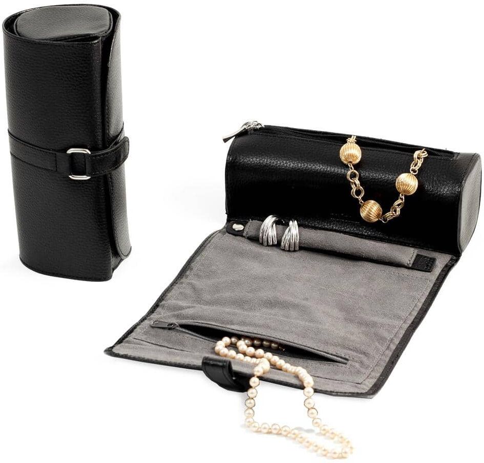 BEY-BERK Black Leather Jewelry Roll