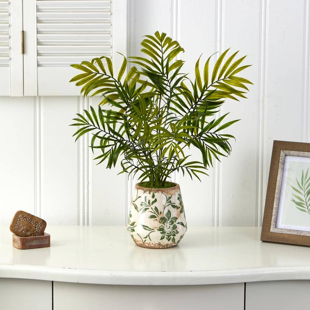 Nearly Natural 18in. Mini Areca Palm Artificial Plant in Floral Vase