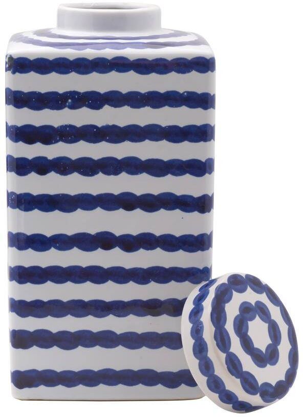 Mikasa Blue and White Paint Stroke Square Ceramic Ginger Jar, Store Small Household Items or Display Faux Florals, 11 in.