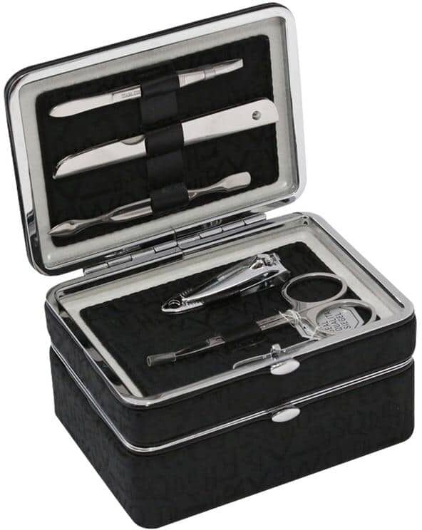 BEY-BERK Black 5-Pieces Manicure Set with Travel Jewelry Box