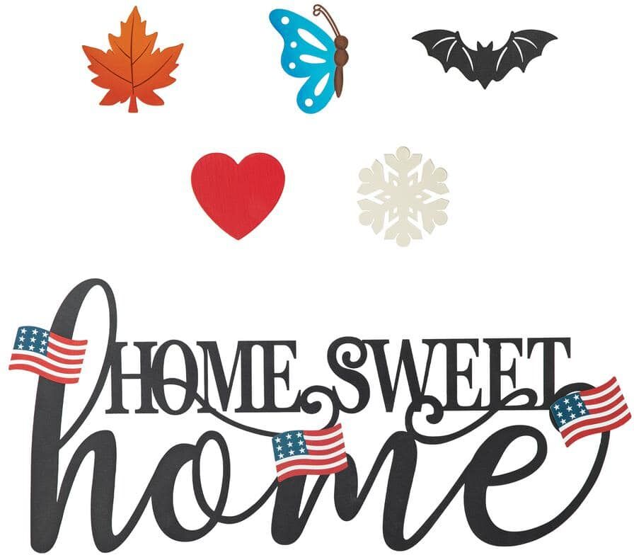 Glitzhome 11.5 in. H Metal Home Sweet Home Wall Decor w/6 Changeable decors (Spring/Valentine/Patriotic/Fall/Halloween/Christmas)