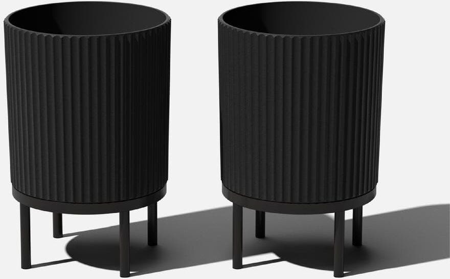 Veradek Demi 16 in. Raised with Stand Round Black Plastic Planter with Black Stand (2-Pack)