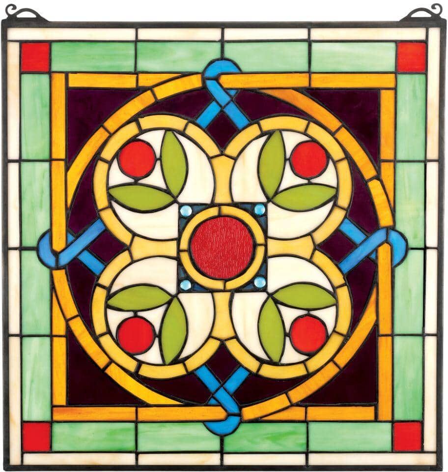 Design Toscano Celtic Floral Quatrefoil Stained Glass Window Panel