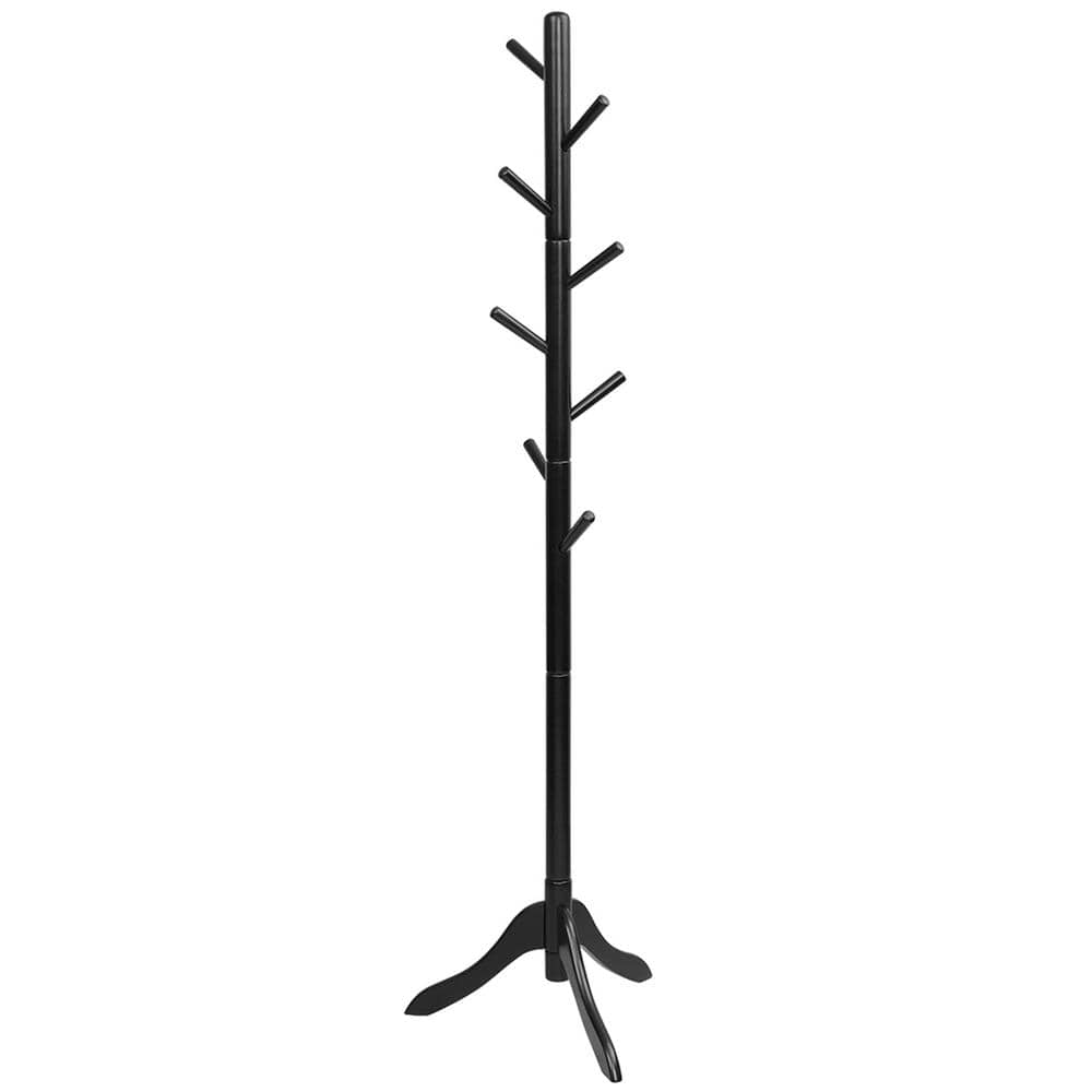 Costway Black Wooden Coat Rack Stand Entryway Hall Tree 2 Adjustable Height with 8 Hooks