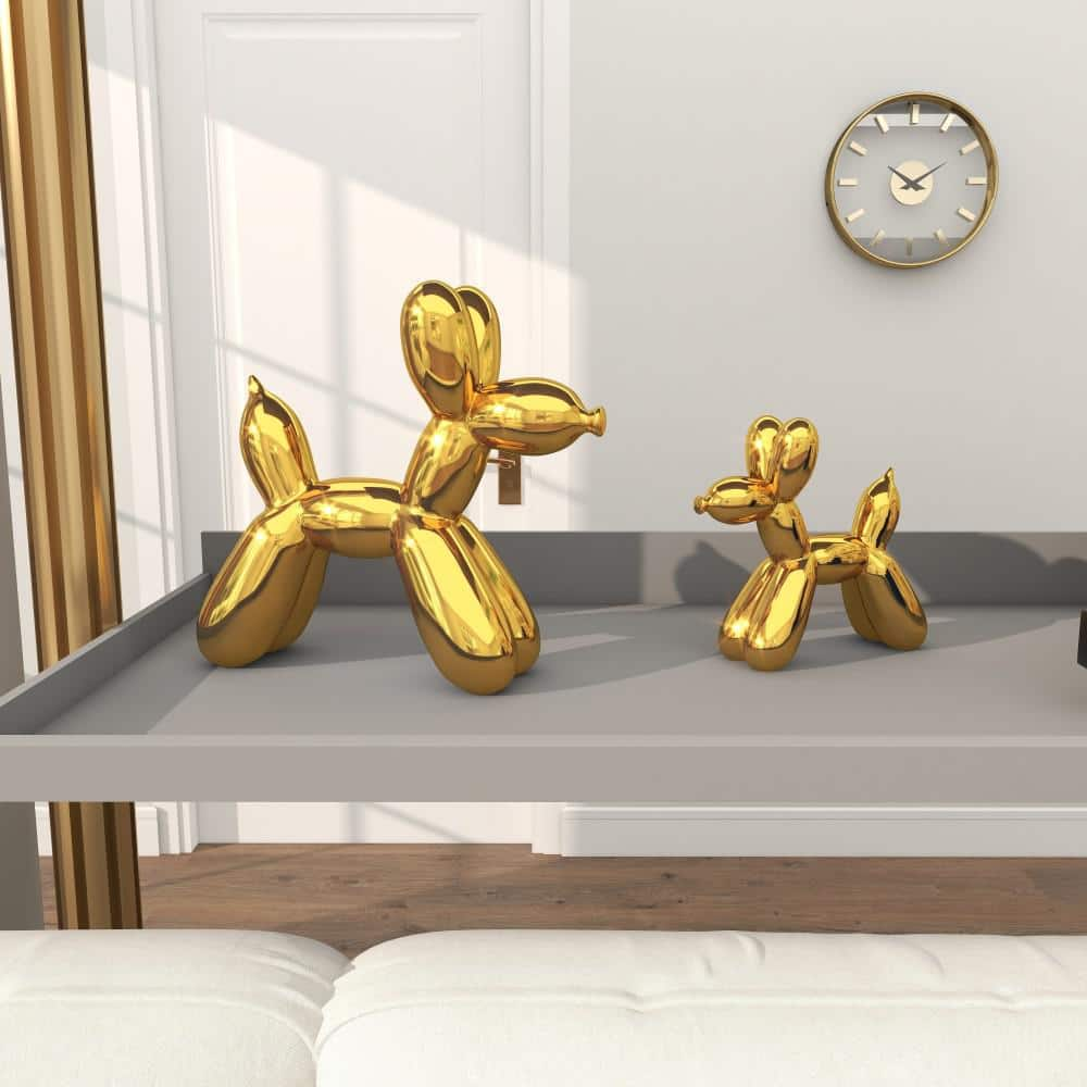 Litton Lane Gold Ceramic Balloon Dog Sculpture (Set of 2)