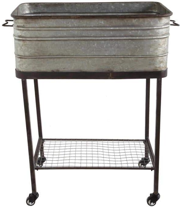 Storied Home Large Grey Metal Bucket Planter on Stand with Casters