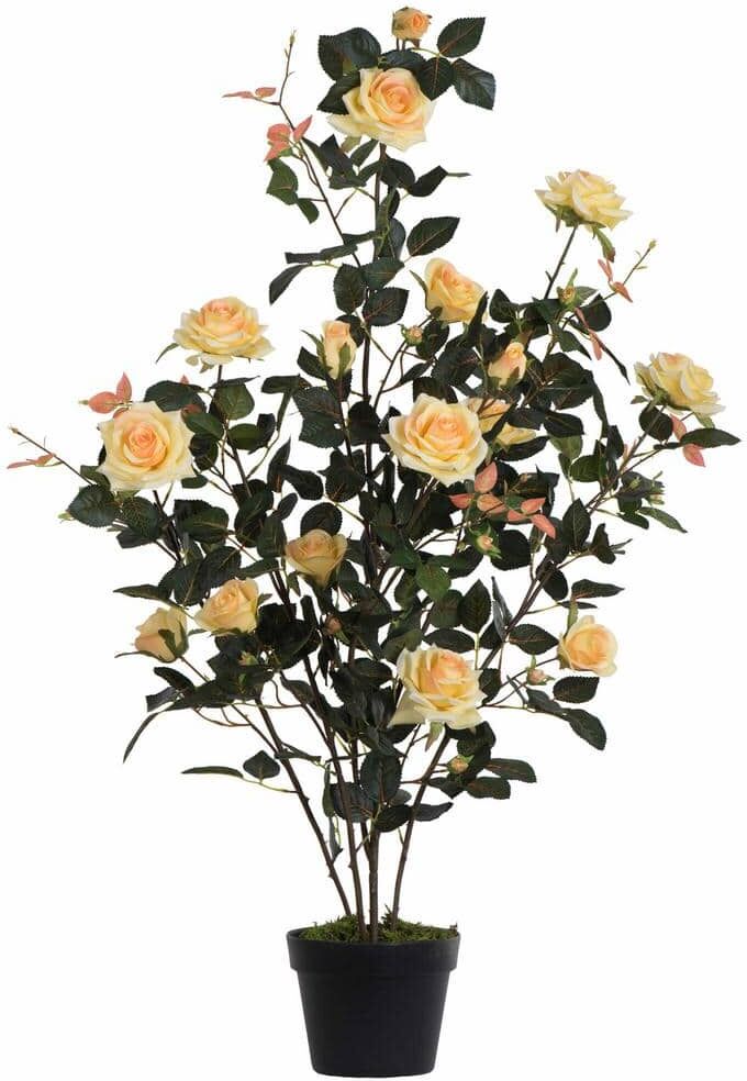 Vickerman 45 in. Artificial Yellow Rose Plant in Pot.