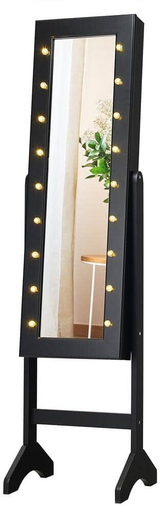 Gymax 57 in. H x 14 in. W x 12.5 in. D 18-LED Lights Black Full Length Mirror Jewelry Organizer Vanity Box