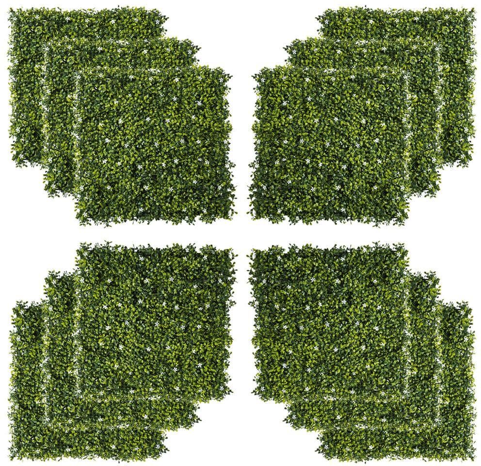 Afoxsos Green Milan Grass and Flower 20 x 20 in. 12-Pieces Artificial Grass Wall Panel for Indoor/Outdoor Decor, Wall Covering