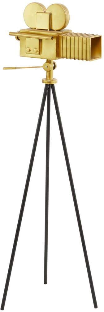 Novogratz Gold Metal Camera Film Sculpture with Tripod Stand