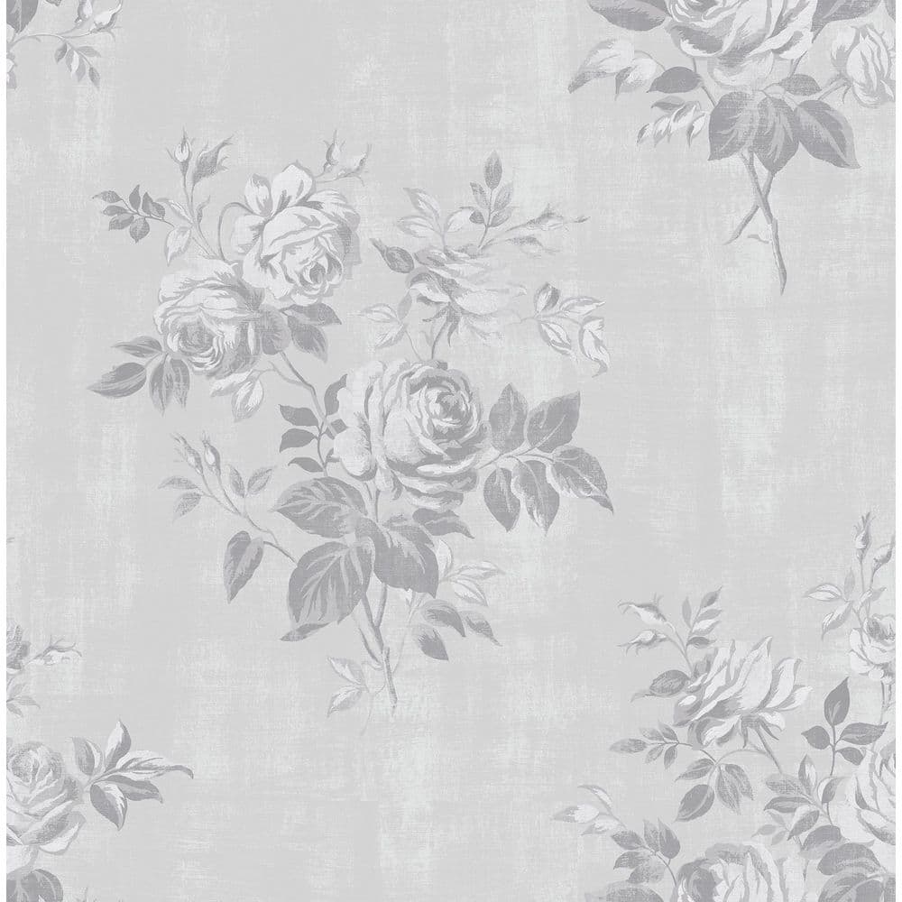 NuWallpaper Ashley Stark Grey Rosecliff Flower Vinyl Peel and Stick Wallpaper