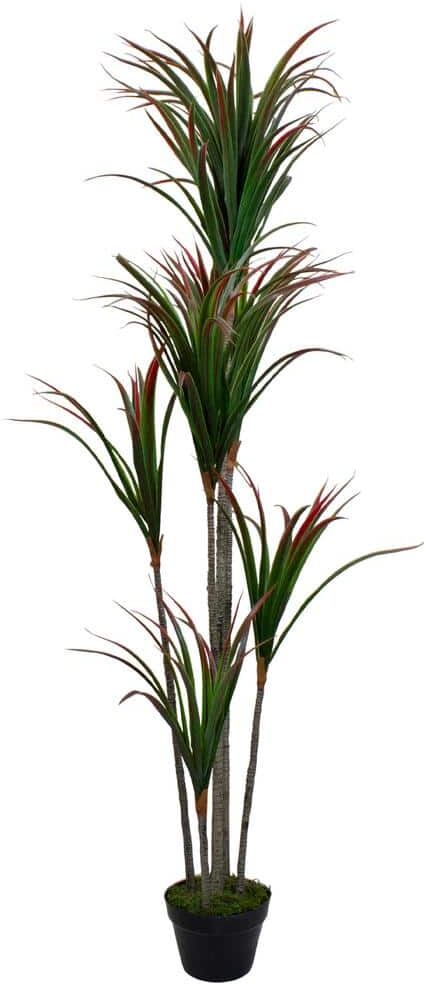 Northlight 67 in. Green and Red Artificial Dracaena Marginata Potted Plant