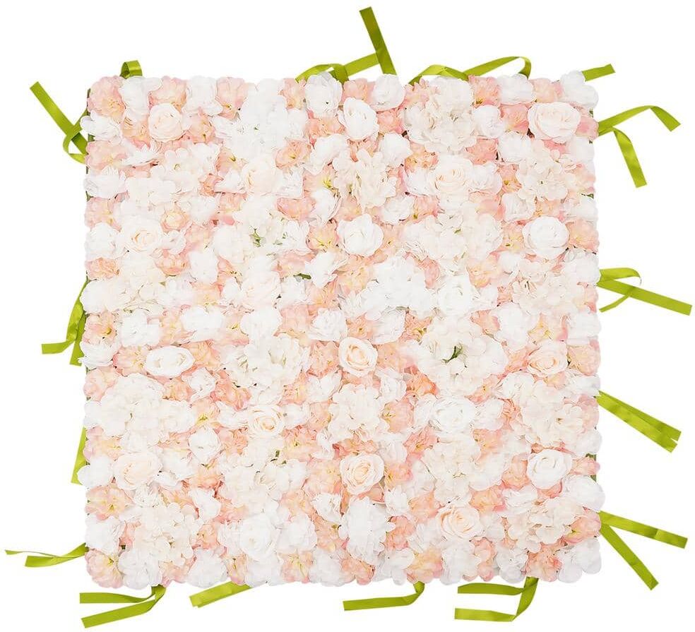 YIYIBYUS 39 in. Pink Artificial Silk Flower Wall Panel Rose Flowering Plants Floral Backdrop Wedding Party Decor