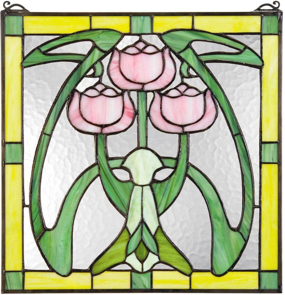 Design Toscano Glasgow Basket Tiffany-Style Stained Glass Window Panel