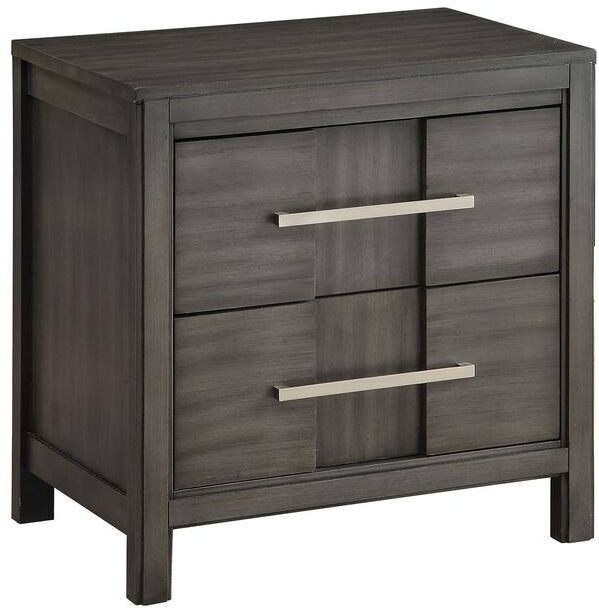 William's Home Furnishing 2-Drawer Berenice Gray Night Stand 24 in. H x 23.63 in. W x 16 in. D